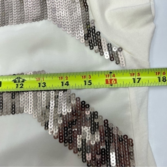 Express Women’s Top Sz Small Petite Ivory Metallic Bling Sequins Party/Cocktail - Picture 10 of 11